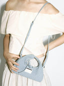 (Ash Blue)Mini Hobo Crossbody Bag-TENERA Handwoven Suede Collection - TENERA