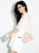 (Misty Pink)Mini Hobo Crossbody Bag-TENERA Handwoven Suede Collection - TENERA
