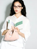(Misty Pink)Mini Hobo Crossbody Bag-TENERA Handwoven Suede Collection - TENERA