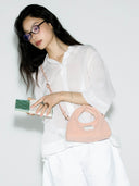 (Misty Pink)Mini Hobo Crossbody Bag-TENERA Handwoven Suede Collection - TENERA