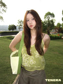 (Creamy Yellow & Olive Green)Color-Block Mini Bucket Bag-TENERA Velvet Collection - TENERA