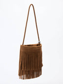 (Brown)Mini Seude Pearl Bucket with Fringe-TENERA Boho Collection - TENERA