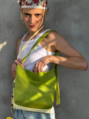 (Creamy Yellow & Olive Green)Color-Block Mini Bucket Bag-TENERA Velvet Collection - TENERA