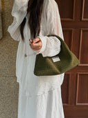 (Moss Green)Small Hobo Bag-TENERA Handwoven Suede Collection (1)