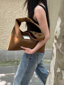 (Caramel)Large Hobo Shoulder Bag-TENERA Velvet Collection - TENERA