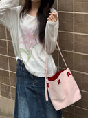 (Berry Red & Rose Pink)Color-block Mini Bucket Bag-TENERA Velvet Collection - TENERA