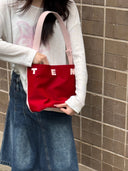 (Berry Red & Rose Pink)Color-block Mini Bucket Bag-TENERA Velvet Collection - TENERA
