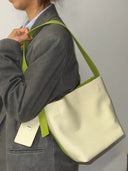 (Creamy Yellow & Olive Green)Color-Block Mini Bucket Bag-TENERA Velvet Collection - TENERA