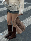 The Boho Spirit Returns — TENERA Large Suede Fringe Beaded Bucket Bag