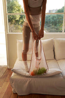 (Sakura Pink)TENERA Leather-Mesh Shoulder Hobo