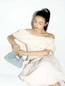 (Ash Blue)Mini Hobo Crossbody Bag-TENERA Handwoven Suede Collection