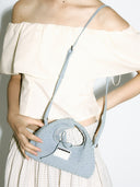 (Ash Blue)Mini Hobo Crossbody Bag-TENERA Handwoven Suede Collection
