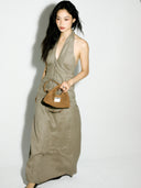 (Mocha Brown)Mini Hobo Crossbody Bag-TENERA Handwoven Suede Collection