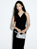 (Silver)Mini Hobo Crossbody Bag - TENERA Velvet Collection