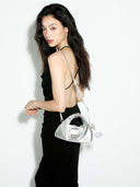 (Silver)Mini Hobo Crossbody Bag - TENERA Velvet Collection