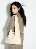 (Almond Beige)Large Hobo Bag-TENERA Handwoven Suede Collection - TENERA