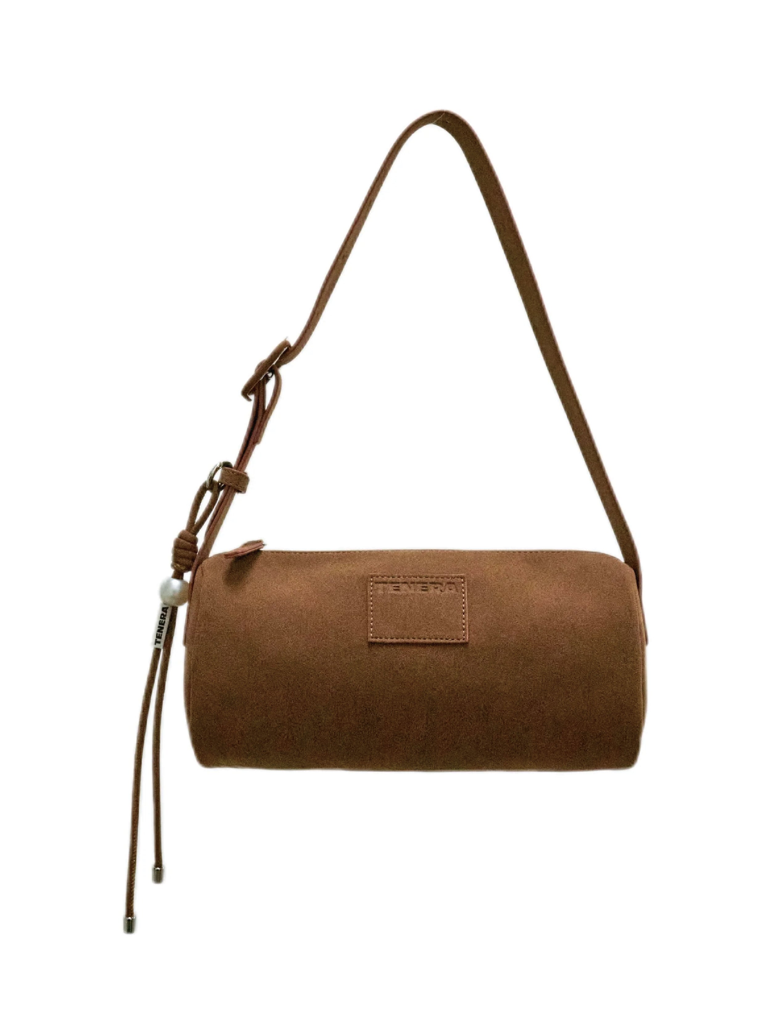 Chestnut Brown)Pearl Cylinder Pillow Bag -TENERA Suede