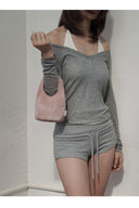 (Petal Pink)TENERA Suede Triangle Double-sided Pouch