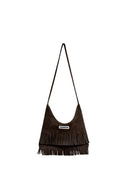 (Moss Green)Suede Fringe Baguette Bag-TENERA Boho Collection