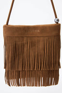 (Brown)Mini Seude Pearl Bucket with Fringe-TENERA Boho Collection - TENERA