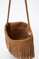 (Brown)Mini Seude Pearl Bucket with Fringe-TENERA Boho Collection - TENERA
