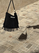 (Black)Mini Seude Pearl Bucket with Fringe-TENERA Boho Collection