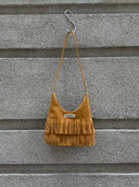 (Caramel Brown)Suede Fringe Baguette Bag-TENERA Boho Collection