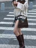 (Moss Green)Suede Fringe Baguette Bag-TENERA Boho Collection