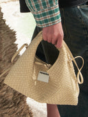 (Almond Beige)Small Hobo Bag-TENERA Handwoven Suede Collection