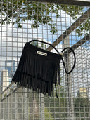 (Black)Mini Seude Pearl Bucket with Fringe-TENERA Boho Collection