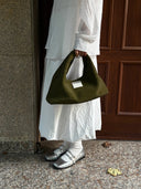 (Moss Green)Small Hobo Bag-TENERA Handwoven Suede Collection (1)