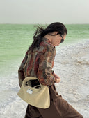 (Almond Beige)Small Hobo Bag-TENERA Handwoven Suede Collection