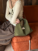 (Moss Green)Small Hobo Bag-TENERA Handwoven Suede Collection (1)