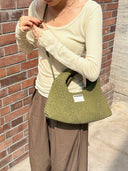 (Moss Green)Small Hobo Bag-TENERA Handwoven Suede Collection (1)