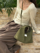 (Moss Green)Small Hobo Bag-TENERA Handwoven Suede Collection (1)