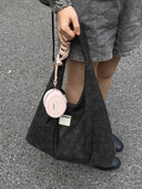 (Washed Black)Large Hobo Shoulder Bag-TENERA Velvet Collection