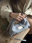 (Ash Blue)Mini Hobo Crossbody Bag-TENERA Handwoven Suede Collection