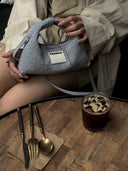 (Ash Blue)Mini Hobo Crossbody Bag-TENERA Handwoven Suede Collection