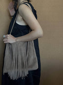(Clay)Large Suede Fringe Beaded Bucket Bag-TENERA Boho Collection - TENERA