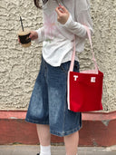 (Berry Red & Rose Pink)Color-block Mini Bucket Bag-TENERA Velvet Collection - TENERA