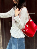 (Berry Red & Rose Pink)Color-block Mini Bucket Bag-TENERA Velvet Collection - TENERA