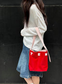 (Berry Red & Rose Pink)Color-block Mini Bucket Bag-TENERA Velvet Collection - TENERA