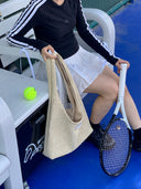 (アーモンドベージュ)ラージホーボーバッグ-TENERA 手織りスエードコレクション