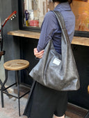 (Washed Black)Large Hobo Shoulder Bag-TENERA Velvet Collection
