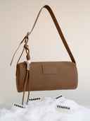 (Chestnut Brown)Pearl Cylinder Pillow Bag -TENERA Suede Collection