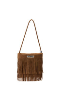 (Brown)Mini Seude Pearl Bucket with Fringe-TENERA Boho Collection