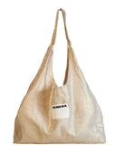 (Gold Shimmer Linen)Ballerina Linen Shoulder Bag-TENERA Ballerina Collection